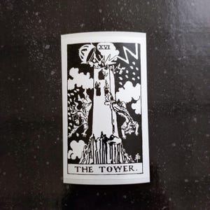 De toren 4 x 2" [weerbestendige vinyl sticker/sticker] tarotkaart occulte waarzeggerij esoterische magie Sigil Death Devil Aartsengel zwaarden RWS