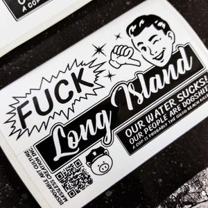 F*CK LONG ISLAND Sticker Parody 6 x 4" [Weatherproof Vinyl Bumper Decal] - Montauk Monster New York Bagel Boss Suffolk Goth Punk Emo Metal