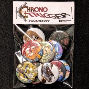 11x CHRONO TRIGGER Button Pin Pack 1&quot; — Final Fantasy Dragon Quest Xenogears — Squaresoft Enix 90s 1995 [3 4 5 6 7 8] [Steel Badge Gamer]