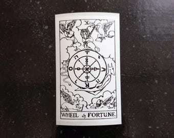 WHEEL OF FORTUNE Tarot Sticker 4 x 2" [Weatherproof Vinyl Decal] Card Occult Divination Esoteric Magick Sigil Death Devil Archangel