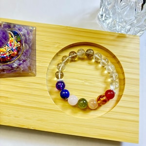 10mm Chakra Crystal Bracelet | Clear Quartz Healing Bracelet | Energy Balance Jewelry | Handmade Gift