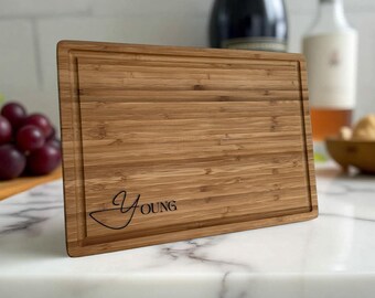 Personalized Script Font Bamboo Cutting Board Custom Engraved Wood Tray