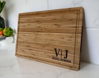 Personalized Bamboo Cutting Board: Engraved Initials & Last Name