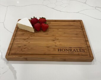 Personalized Family Name Bamboo Cutting Board, Custom Engraved Tray Gift