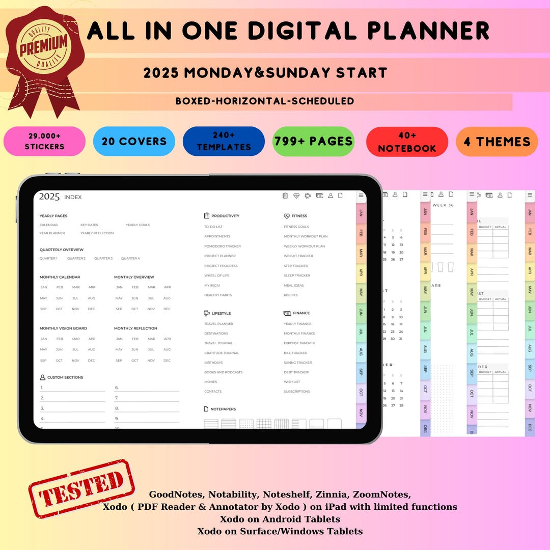 Premium 2025 Digital Planner All in One , Digital Planner, Digital ...
