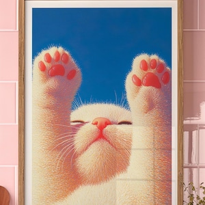PawsPop Cute Cat Art Print, Cat Lover Gift, Aesthetic Wall Art, Printable Illustration, Digital Fine Art