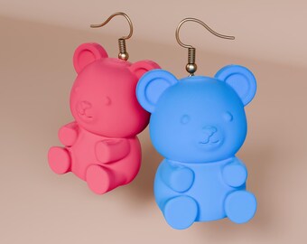 Pendientes de osito de goma impresos en 3D, joyas de osito de peluche de colores