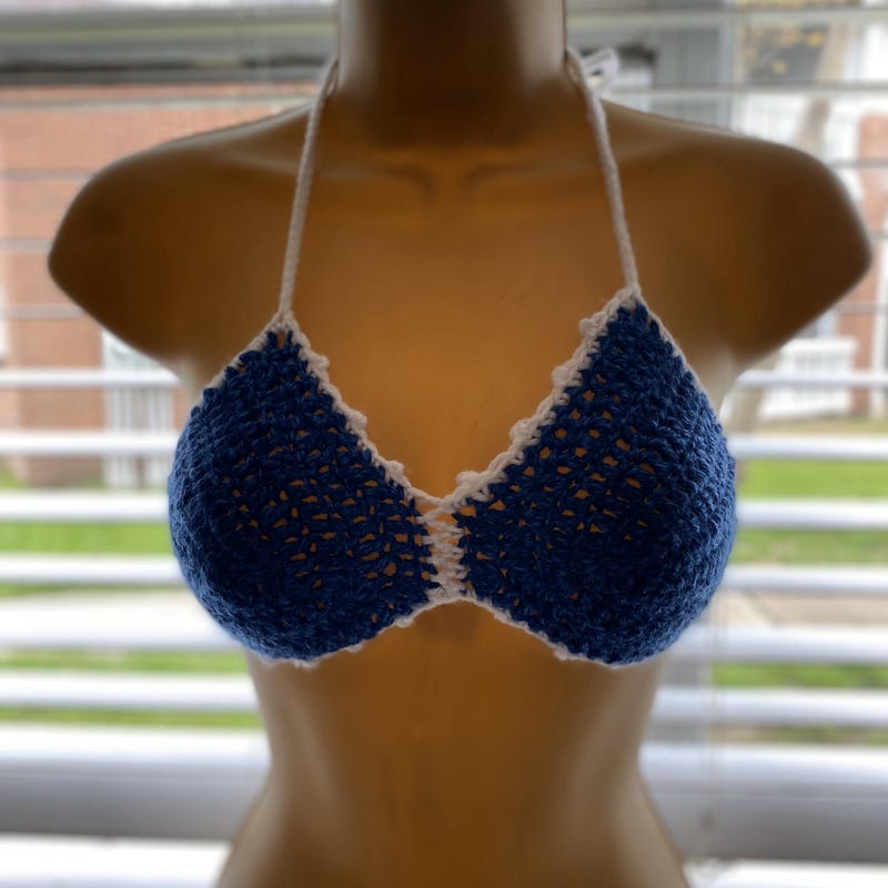 Blue crochet swim suit top