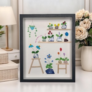 Sea glass art - Sea glass indoor garden or Greenhouse - Framed Unique Handmade - Seaglass art  Picture Frame Housewarming Gifts Home Decor