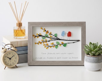 Framed Friendship Gift,6X8 Picture, Sea Glass and Driftwood Art, Perfect Gift for Friend Family Sister, Handmade Original Beach Glass Art