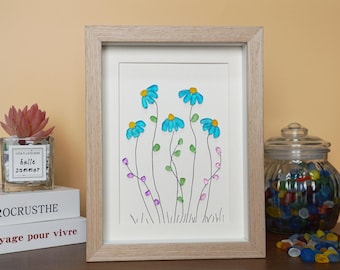 Mothers Day Gift, BeachSea Glass Flower, Unique Handmade Sea Glass Art Picture, Wall Decor, Sister Birthday Gift, Home Decor, Framed Art