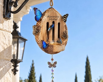 Personalized Butterfly House Wooden Habitat Natural Nesting Box Garden House with Feeder Hanging for Bee Butterfly Ladybirds