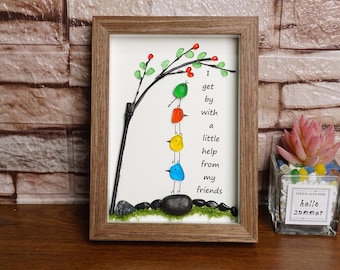 Beach Sea Glass Framed Art - A Little Help From my Friends - Framed Unique Handmade Gift for Forever Friends-Christmas Grab Bag Gifts