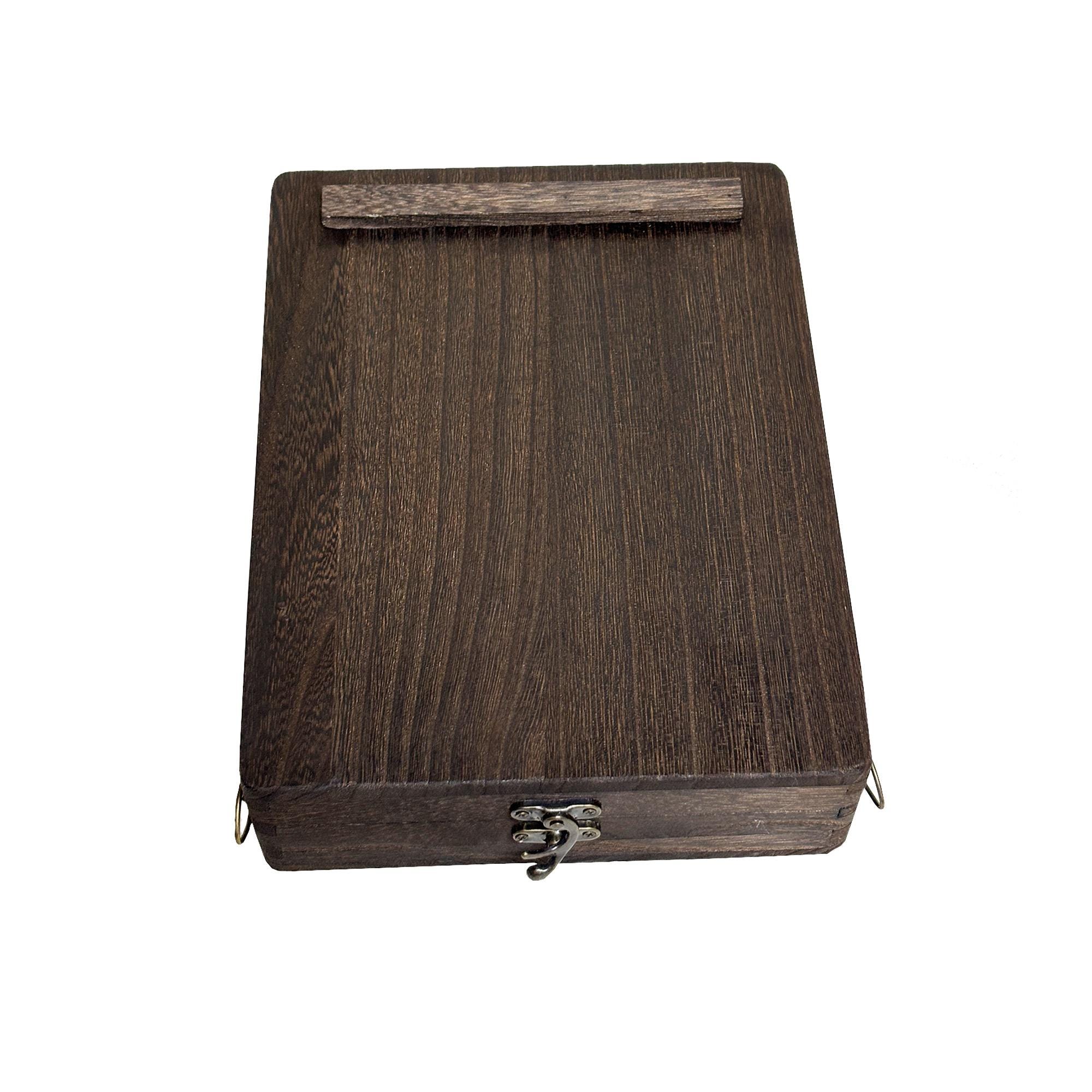 Writers Messenger Wooden Box, Artist Tool and Brush Storage Box, Walnut Wooden Bag with Hinged Lid Shoulder Bag, Portable Wooden Handmade Craft Crossbody Postman Bag Writers or