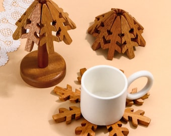 Ebony Wood Trivet Set, Christmas Tree Storage, Foldable Kitchen Decor