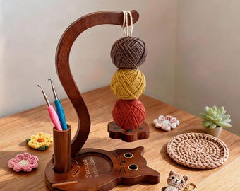 Personalized Magnetic Rotating Yarn Holder for Crocheting, Cute Dog Crochet Gifts for Women Mom Wife Grandma Sister