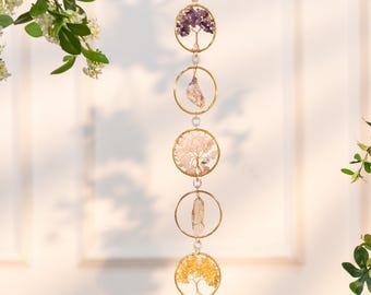 7 Chakras Crystals Tree of Life Natural Stones Gemstone Sun Catcher Reiki Product Yoga Room Decor ,Healing Hanging Meditation Raw