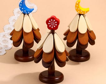 Personalized Christmas Tree Trivet Set, Wooden Coasters, Holiday Decor