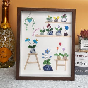 Handmade Sea Glass and Bonsai Art - Sea glass indoor garden or Greenhouse-Unique Sea Glass Picture Frame for Housewarming Gifts Home Decor
