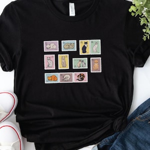 Chemise graphique de collection de timbres de chat, collection de timbres de chats mignons, chemise de timbres de chat unique, cadeau pour maman de chat et amoureux des chats