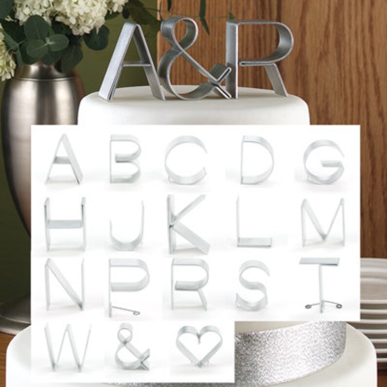 Modern Initial/Personalized Cake toppers Empire/mini Silver and Gold image 2