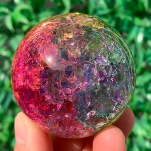 4,8 cm + magische Farben Aura Crackle Sphere, Kristall Glaskugel, Kristallkugel, Kristallkugel, Geschenke 1 Stk