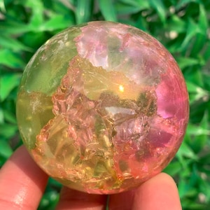 1.9 &#39;&#39;+ Titanium Rainbow Magical Aura Crackle Sphere, Kristallglaskugel, Quarzkristall, Kristallkugel, Kristallkugel, Dekoration Geschenke 1Stk