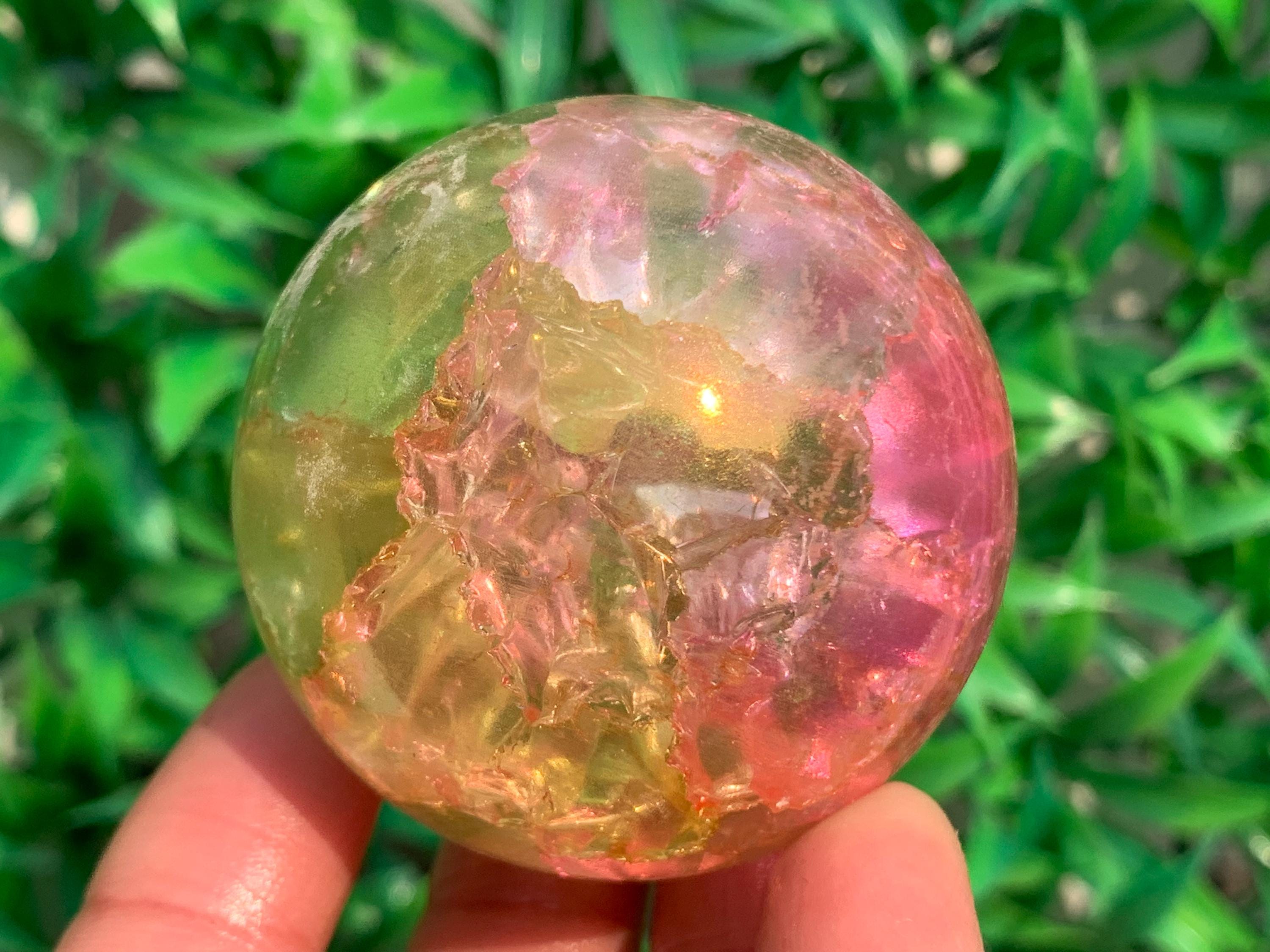 Titanium Rainbow Aura Crackle Quartz Crystal Sphere (50mm+)