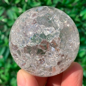 1.9 &#39;&#39;+ Magische Klare Aura Crackle Sphere, Kristallglas Ball, Quarzkristall, Kristallkugel, Kristallkugel, Dekoration Geschenke 1Stk