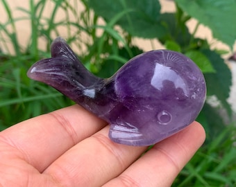 Hand Carved Purple Fluorite Crystal Whale: Home Decor Gift