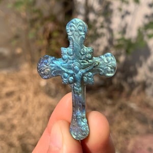 Labradorite Crystal crucifix : Hand Carved Stone crucifix Figurine