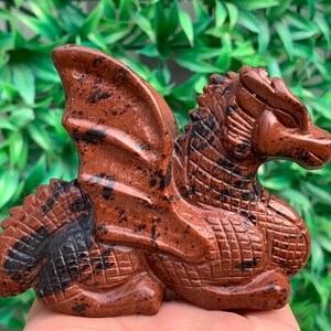 Hand Carved Red Obsidian Crystal Fly Dragon: Home Decor Gift