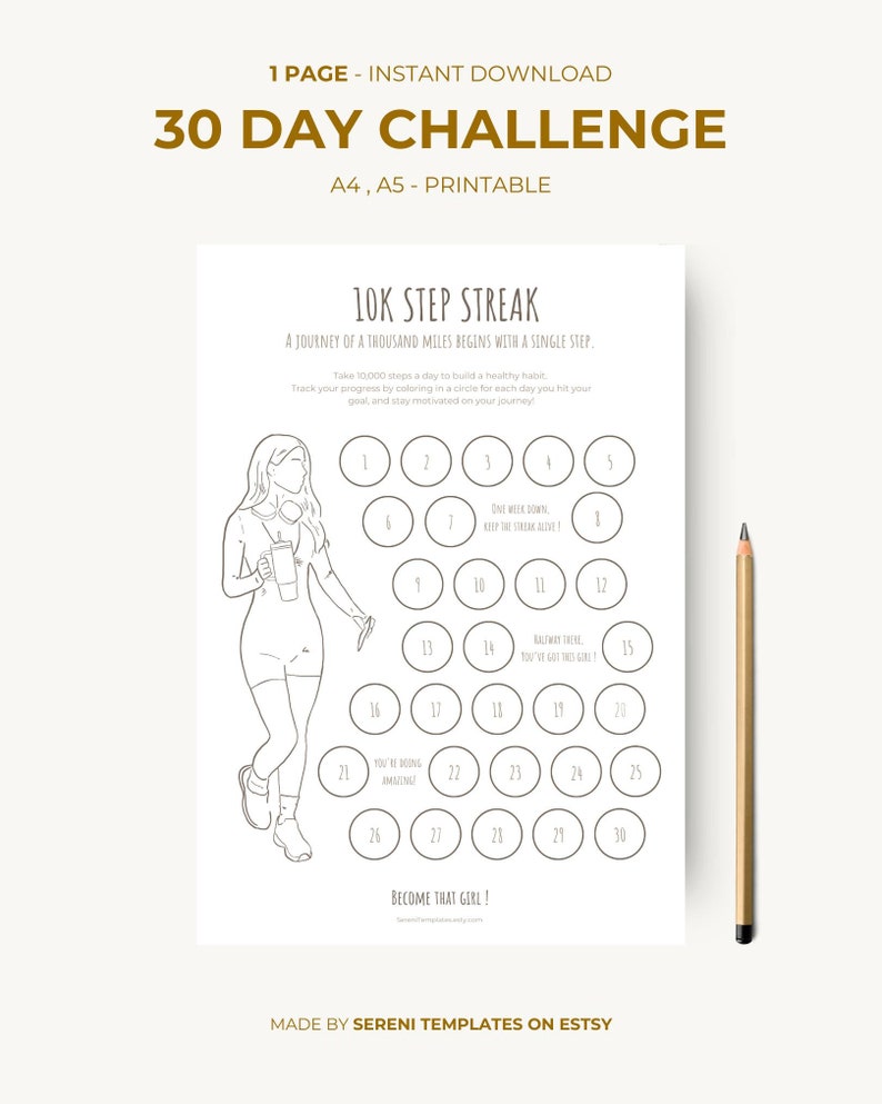 30-day Challenge: Track Your Progress and Achieve 10,000 Steps a Day - Etsy