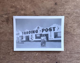 Antique Trading Post White Building Women Posing Outside Americana Old Snapshot Photograph Photo