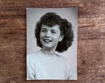 Antique 1947 Girl Portrait Photo Black and White Old Photograph