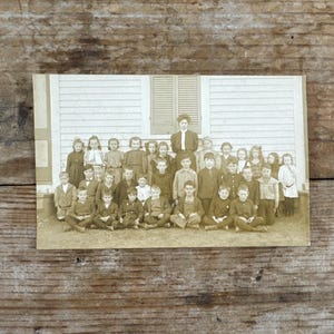 Antique Schoolhouse RPPC: Group of Children, Souvenir Postcard