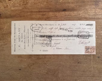 Antigua letra de cambio francesa de 1927 – E. Menant, Sainte-Mère-Église (Normandía) Recibo de factura industrial escrito a mano en francés