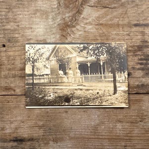Antique RPPC Real Photo Postcard Victorian House Wrap Around Porch Picket Fence Women Portrait Americana 1900s 1910s