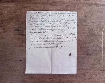 Recibo manuscrito francés antiguo de 1847 en papel verjurado - Documento financiero antiguo