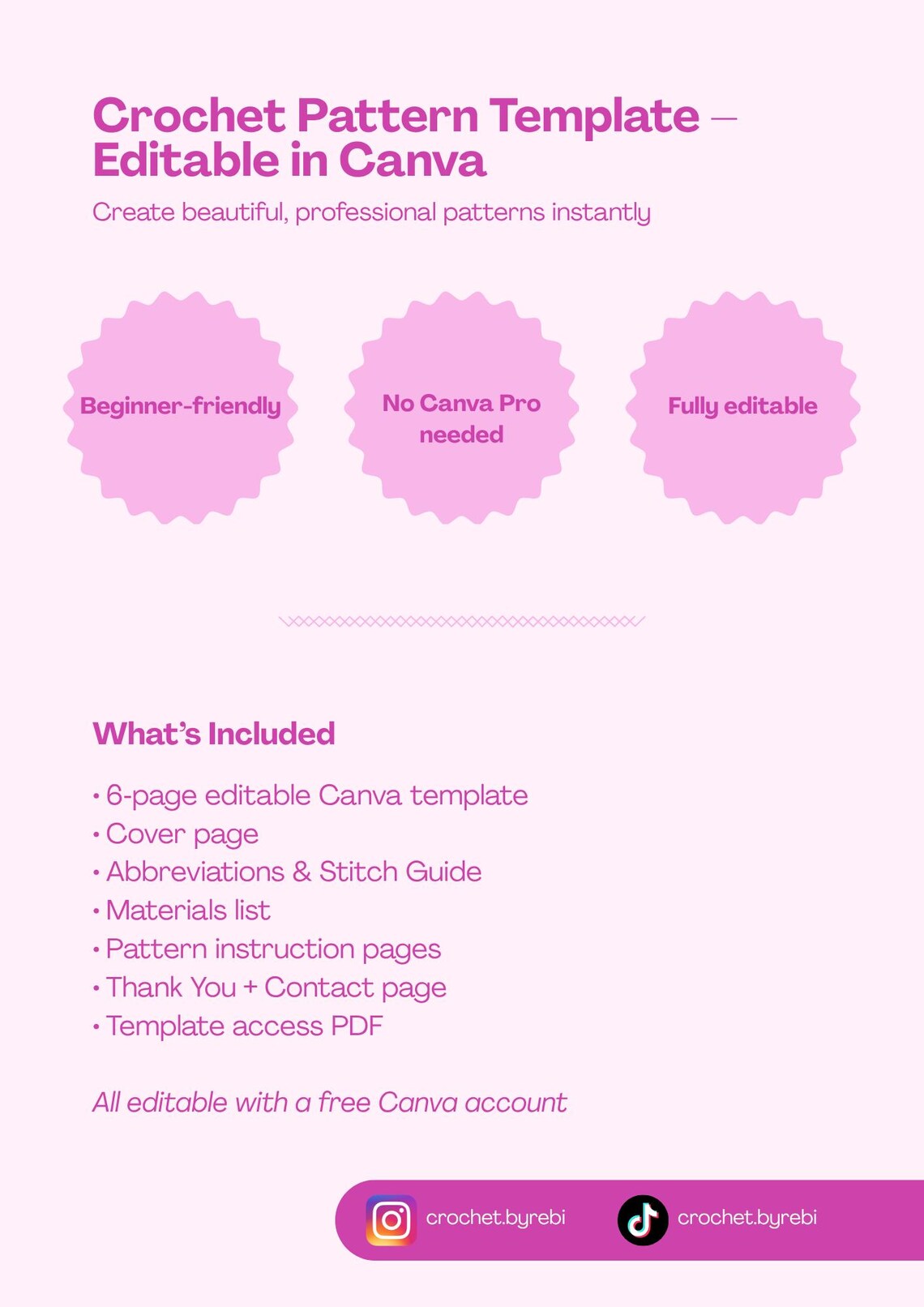 Editable Crochet Pattern Template for Canva | Amigurumi Designer Layout ...