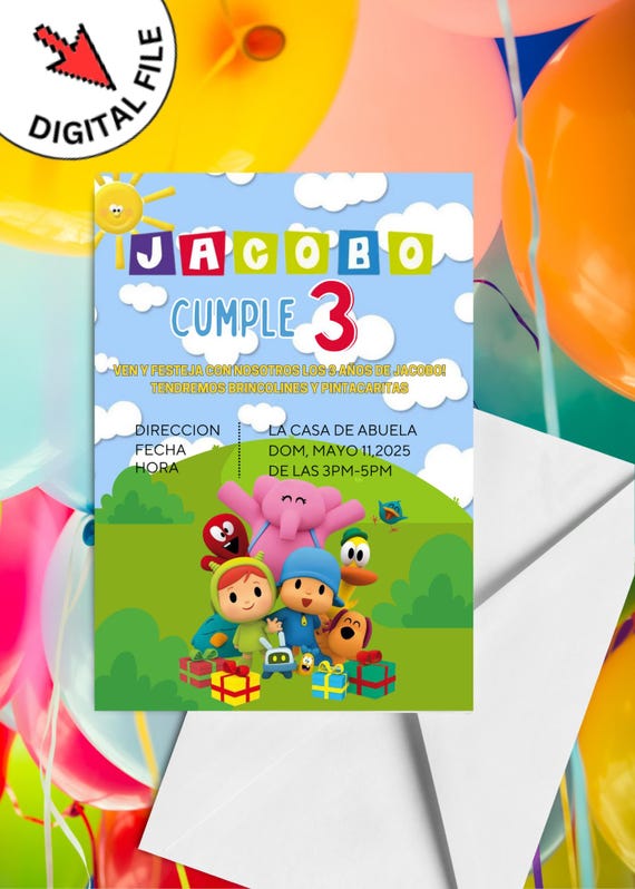 Cumpleaños Pocoyo | Archivo Editable | Fiesta Infantil | Archivo Digital para Imprimir o Enviar por Mensaje