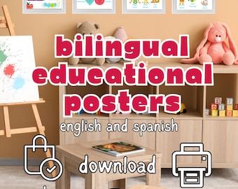 Póster educativo para niños pequeños/Impresiones de pósteres bilingües/Pósteres de educación en el hogar