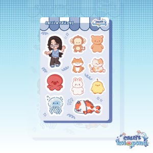 cassi & friends vinyl sticker sheet | cute stickers, waterproof, laptop, water bottle, journal, scrapbook, cute animal sticker
