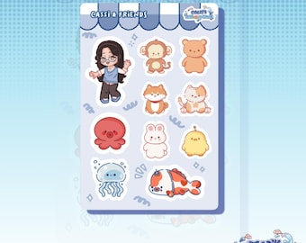 cassi & friends vinyl sticker sheet | cute stickers, waterproof, laptop, water bottle, journal, scrapbook, cute animal sticker