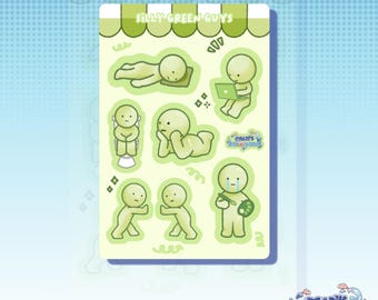little green guys vinyl sticker sheet | cute stickers, waterproof, laptop, water bottle, journal, scrapbook, trinkets