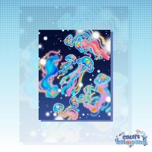 cute jellyfish art print | cute art print, wall poster, wall art, postcard, original art, anime print, ocean art
