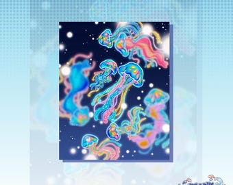 cute jellyfish art print | cute art print, wall poster, wall art, postcard, original art, anime print, ocean art