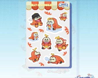 small japanese crocodile vinyl sticker sheet | cute stickers, waterproof, laptop, water bottle, journal, scrapbook, monster sticker