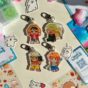 anime pirate crew acrylic keychain | cute keychain, anime keychain, double sided charm, trinkets, bag accessory, japanese, manga