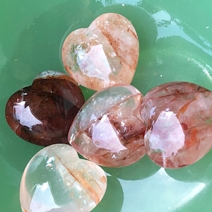 Fire Quartz Crystal Mini Heart 14-16mm | Quartz Crystal Heart with Hematite | Hematoid Quartz Heart